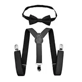 JZK Schwarz fliege und hosenträger set kinder unter 135 cm, Y-Form 3 Clip Verstellbare Hosenträger mit Fliege für kleine Jungen und Mädchen Für Hochzeit Party und Kostüm