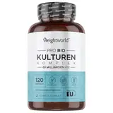 Pro Bio Kulturen Komplex - 60 Milliarden KBE pro Tagesdosis - Mit 20 Bakterienstämmen, Bio Inulin & FOS - 120 vegane Kapseln - Mit Lactobacillus & Bifidobacterium - WeightWorld