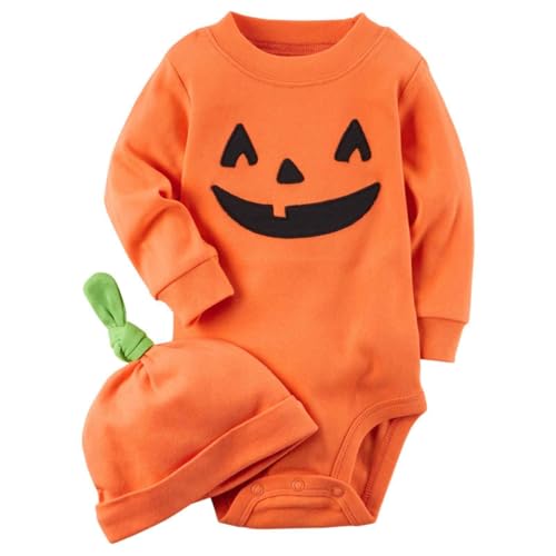 Strampler -Halloween-Outfit Säuglingsmädchen-Kürbisspielanzug Babykleidung kostüme halloween Kinderkleidung neugeborener Langarm-Overall Halloween-Babykostüm (Orange, 12-18 Months)