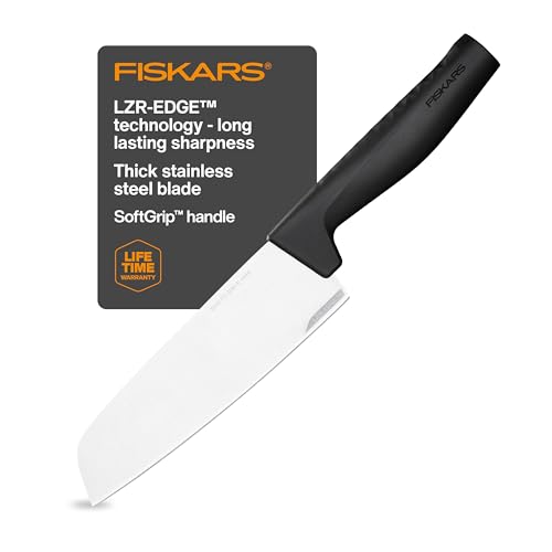 Fiskars Santoku-Messer, Hard Edge, Elegantes Design, Gesamtlänge: 29,1 cm, Rostfreier Stahl/Kunststoff, 1051761