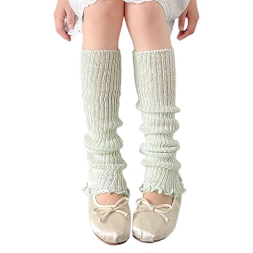 KMGDM Dünne Frühlingssockenärmel für Kinder, Stringy Webkante, Macaron-Farbe, koreanische Version, Mädchen, stapelbare Socken, grün, Recommended for age 3-13 Years to wear