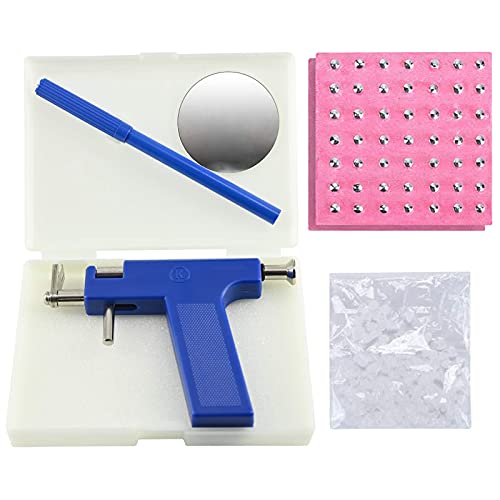 Ohrlochpistole Set, Professionelles Edelstahl Ohr Nasenpiercing Maschine Piercing Werkzeug mit 98 St Ohrstecker, Ohrpiercing-Pistolen Piercing Guns Kit für Nasen & Nabel (Blau)