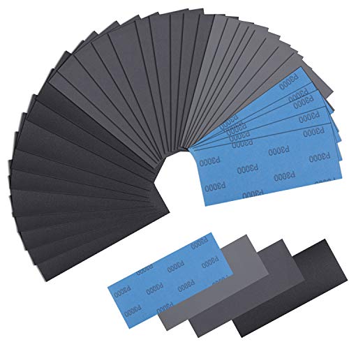 Schleifpapier Set, 36 Stück Trocken und Nass Sandpapier 120 bis 5000 Körnung Schmirgelpapier, Fein für Holz,Autolack, Metall,Stein,Glas,9 x 3,6 Zoll