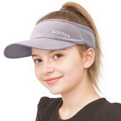 Sukeen Schnelltrocknende Sonnencap Damen Visor Cap Kinder,UV-Schutz Sonnenschild Visor 5-12 Jahre Mädchen Jungen,Cooles Elastisches Visier mit schweißabsorbierendem, atmungsaktivem Schweißband