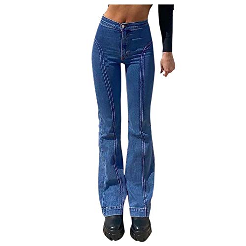 Stitching geradlinige Retro-Jeans für Frauen schlank im Stil der hip-Iifting Mid-Waist Hose für Frauen Mädchen Kleidung 152 Teenager Bootcut Hose Damen Bootcut Hose Damen Elegant Sommerhose Damen