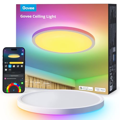 Govee Deckenleuchte RGBIC Smart, 24W Ø30cm Led Deckenleuchte dimmbar, Deckenlampe Led mit 16 Millionen DIY Farben, Funktioniert mit Alexa & Google Assistant, Deckenleuchten für Schlafzimmer