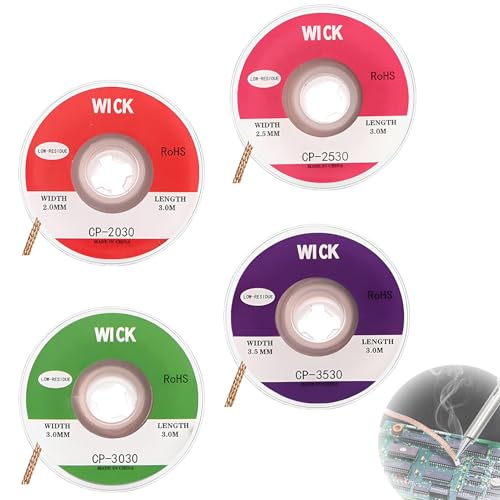 4 Stück Entlötlitze,Lötlitze,Solder Wick,Kupfer Entlötdraht,Entlötlitze Mit Flussmittel,Kupfer Entlötdraht No-Clean Entlötlitze,Zum Entfernen Des Lötzinns(2mm 2.5mm 3mm 3.5mm)