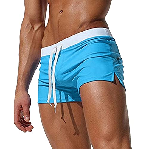 Shorts Herren Kurz Männliche Frühlings- Sommer-ultrakurze, farblich passende Shorts, Reißverschlusstasche, Schlitzhose, Beine, Strand, Schwimmen, Sportshorts Männer Kurz Sporthose Shorts (Blue, M)