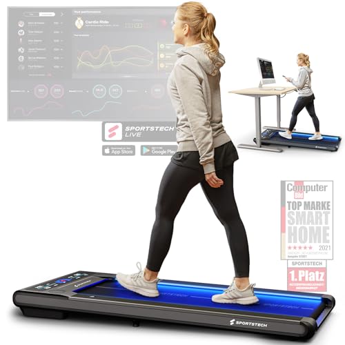 sWalk Walking Pad Laufband mit LED - 1-6 km/h Geschwindigkeit mit interaktivem LCD-Display & App Verbindung - Flexibles Under Desk Schreibtisch Treadmill für Zuhause & Büro