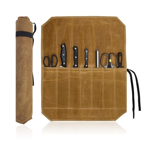 YMTWSRY Messertasche Kochmesser, Messerrolle mit 7 Fächern Werkzeug Rolltasche Multifunktionale Aufbewahrung Tasche Tragbare Messeraufbewahrung für Messer Löffel Küchenmesser