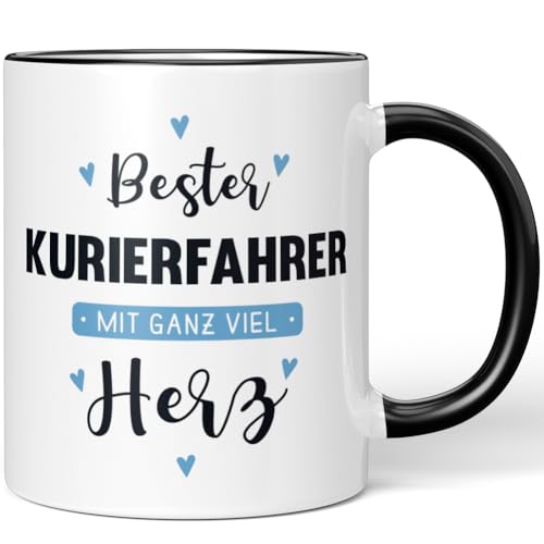 JUNIWORDS Tasse, Bester Kurierfahrer, mit ganz viel Herz, Schwarz (6052088)