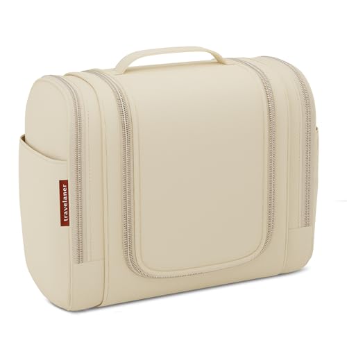 Kulturbeutel [Design 2024] - Kosmetiktasche zum Aufhängen für Damen, Herren & Kinder - Kulturtasche mit [7 Liter Stauraum], Premium-Qualität Waschtasche, Waschbeutel für Männer & Frauen (Creme-beige)