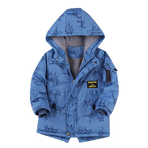 Generisch Pulli Top Jungen Winter verdicken Mantel Cartoon Dinosaurier Drucke Kapuzenjacke Kleinkind winddicht warm Outwear Jugend 14 (Blue, 13-14 Years)