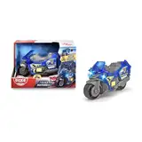 Dickie Toys – Polizei Motorrad – Spielzeug Motorrad für Kinder ab 3 Jahren, mit Licht- und Soundeffekte, Freilauf, ausklappbares Warnschild, 15 cm lang, 203302031, Mehrfarbig