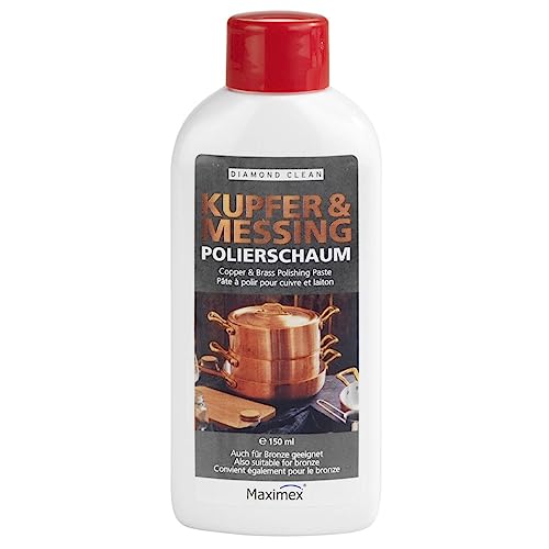 Maximex Diamond Clean Kupfer- und Messing-Polierschaum 150 ml, Schonende Reinigung & Pflege, Langzeit-Anlaufschutz, Neuer Glanz, Für Besteck, Kochgeschirr, Kannen uvm., Auch für Bronze