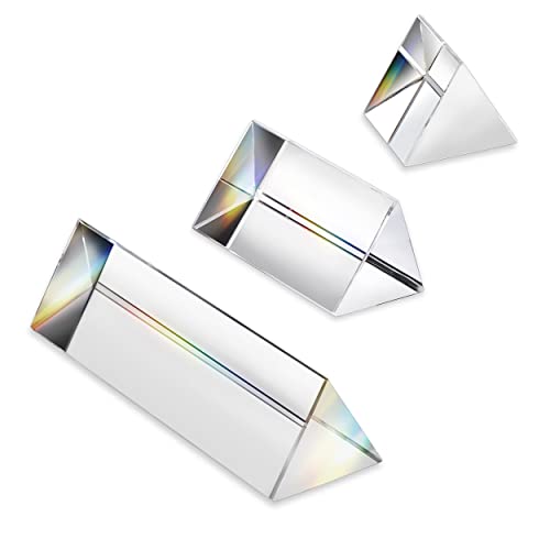 HDCRYSTALGIFTS 3 Stück gleichseitige Kristall-Prismen-Set, 2,5 cm, 5,1 cm und 10,2 cm Länge, dreieckiges Kristallprisma, optische Prismen, Glasphysik, Unterricht, gebrochenes Lichtspektrum,