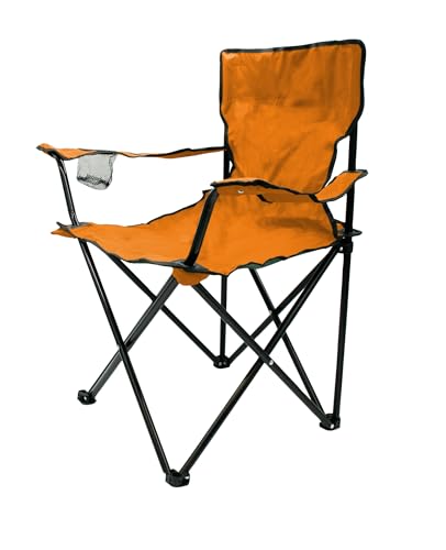 Spetebo Camping Klappstuhl mit Getränkehalter - orange - Campingstuhl klappbar mit Tragetasche - Stuhl faltbar für Festival Freizeit Garten Angler Sessel Belastbarkeit bis 100 kg