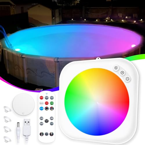 DeeprBlu Aktualisierte LED Poolbeleuchtung Unterwasser Akku mit Fernbedienung, Magnetische Poolbeleuchtung Unterwasser für Aufstellpool, Whirlpool Lichter Unterwasser mit Saugnapf, Badewannenlicht