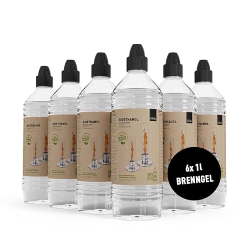 höfats - Spin Bioethanol Brenngel - rußfreie Ethanol Brennpaste 6X 1 Liter Nachfüllflasche - Zubehör für Spin 90 & 120 Tischfeuer, Tischkamin