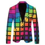 Mymyguoe Kostüm Sakko Herren Bunt Baustein Muster Outfit Jackett Fasching Mehrfarbig Blazer Freizeit Party Hochzeit Abschlussball Karneval Kostüm Bunt Sakko Sportlich Zebradruck Anzugjacket