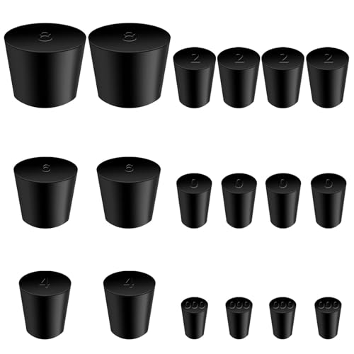 Gummistopfen, 18 Stück, schwarze Gummikorken, Labor-Gummistopfen, Rohr, Tankflasche, Steckverschluss, weit verbreitet in Töpfen für Pflanzen, Salz, Pfefferstreuer, Reagenzgläser und Flaschen