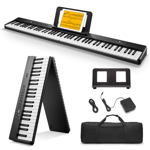 Donner DP-10 Tragbare Klaviertastatur 88 Tasten für Anfänger,Faltbare Klaviertastatur mit 88 Tasten in voller Größe, Akkord, Aufnahme, faltbares Digital Piano Bundle mit Pedal, Klaviertasche, Schwarz