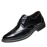 Mumuj Herren Hellbraun Winter Hochzeit Trachtenschuhe Atmungsaktive, Hohle, Spitze Business-Schuhe für Herren im klassischen Stil Männer Comfort Dress Shoes Männer Winter Breite (Black, 43)