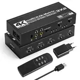 HDMI Matrix 3x2 - Tendak 4K@60Hz HDMI Switch Matrix 3 In 2 Out HDMI Umschalter + Optisch Spdif & 3,5mm Stereo Audio Extractor HDMI Splitter Unterstützt HDMI 2.0 HDCP 2.2 HDR 3D mit IR-Fernbedienung