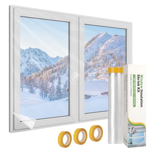 MAGZO Thermo Cover Fenster 1,6 m x10 m, Transparente POF Thermofolie für Fenster Isolierfolie zur Wärmedämmung Dämmfolie Kälteschutzfolie mit 3 Rolle Selbstklebende Band