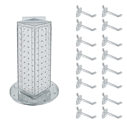 Azar Displays 700220-CLR-2C16 Vierseitig 10,2 cm B x 30,5 cm drehbares Stecktafel-Turm-Set mit 16 Stück 5,1 cm Verriegelungshaken, transparent