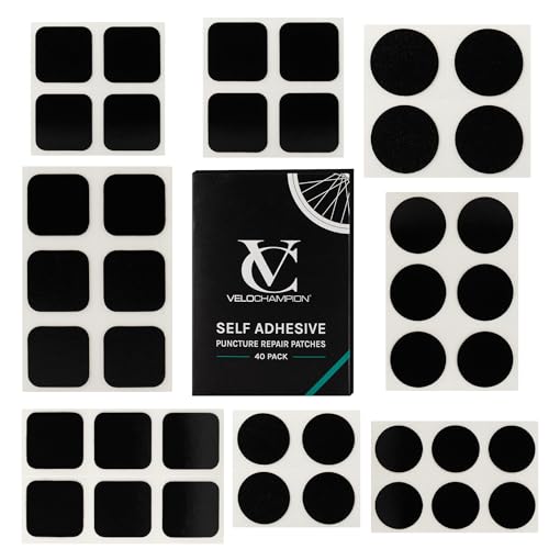 VeloChampion Selbstklebende Fahrradreifen-Reparatur-Patches. Reisegröße für Rennrad- und Mountainbike-Reifen – 10er-Pack, 40er-Pack oder 6er-Pack Reparaturset (40er-Pack)