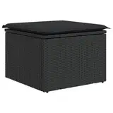 Makastle Gartenhocker, Poly Rattan Fußhocker mit Kissen, Fußauflage, Balkon Sitzhocker, Rattanhocker für Garten Terrasse, Schwarz 55x55x37 cm