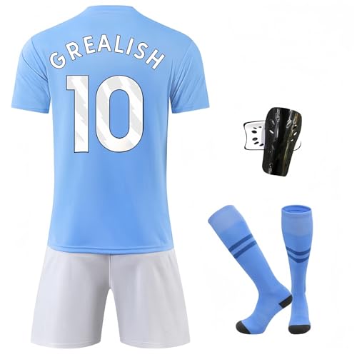 ASKAWTE 23/24 Manchester - Harland De Bruyne Grealish-Trikot für Kinder Fußball Trikot Fußballtrikot Kinder Shorts und Socken Fussball Set (23/24Home-Grealish,3XS)