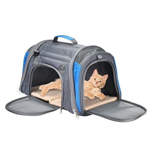 DDOXX transportbox Katze - Airplane Tiertransporttasche aus Netzgewebe - Flugzeugtauglich, Autositz, mobiles Hundebett, mit Tasche & herausnehmbarem Einsatz, inkl. Leine - 49x30x33 cm