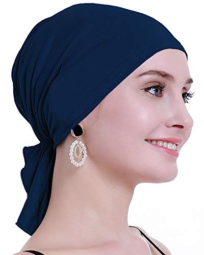 osvyo Bambus Chemo Kopftuch für Frauen mit Haarausfall - Krebspatienten Kopfbedeckung Turban in Versiegelter Verpackung Indigo BLAU