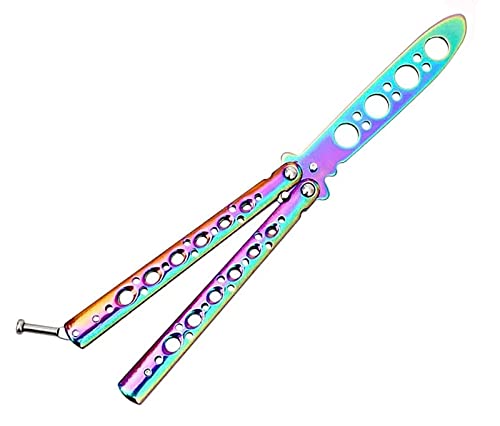 Ungeschärfte Klinge Übungs Trainings Butterfly Knife Trainer, Rainbow Butterfly Messer, Safety Blunt Butterfly Knife für Balisong Trainingsmesser AnfäNger-Der Flipping-Tricks üBt