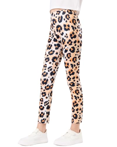 Domee Mädchen Leggings Lange Sporthose Gymnastik Turnhose Bunte Gelbes Leopardenmuster 122-128 (Herstellergröße 130)