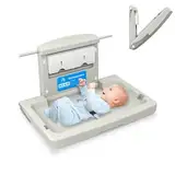 UISEBRT Baby Wickeln Wickeltisch Horizontal Wandmontage, Wickeltisch Klappbar HDPE Meterial mit Sicherheitsgurt, Wickelkommode mit Ablagefächer & Haken für Geschäftliche und Private Anlässe, Grau