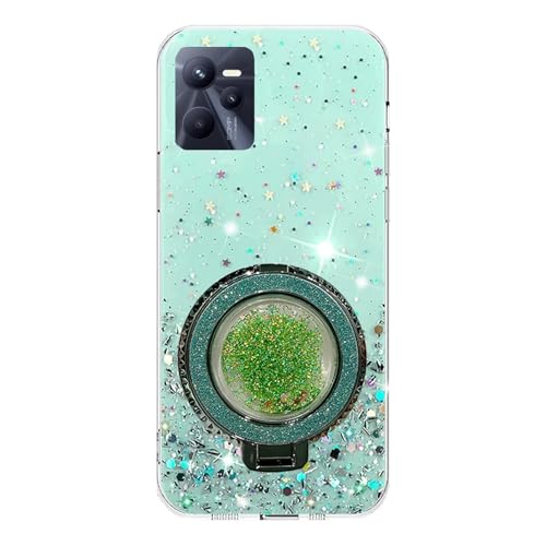 Rnrieyta Miagon Treibsand Ständer Hülle Glitzer für Realme C35,Cute Dünn Crystal Schutzhülle Weiches Bling Transparent Case Bumper mit Flüssig Halter Kickständer