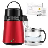 Hanchen 4 Liter Edelstahl Wasserdestilliergerät 1L / H Destilliertes Wasser herstellen 750W Wasser Destillierer mit Glaskanne | Reinwasser destilieren für Haus Industrie Labor (Rosenrot)