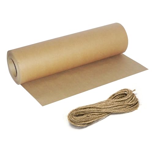 Baxcdyswe Kraftpapier, 30cm x 30m Packpapier mit 20m Schnur, Braun Paketpapier Geschenkpapier Natürliches Recyclingpapier für Kunsthandwerk Geschenkverpackung Verpackung Post Versand Packgut Paket