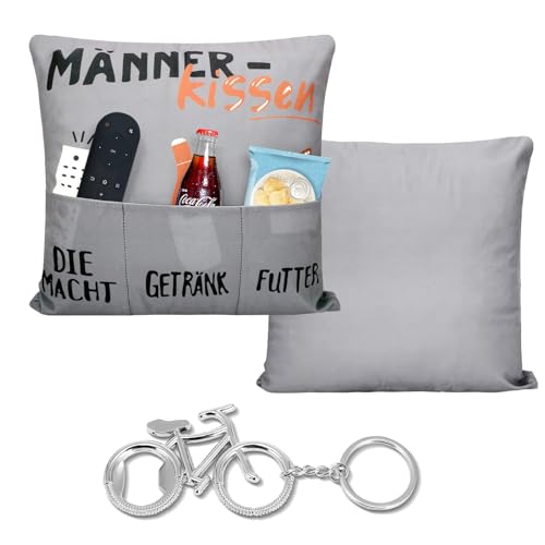 Männerkissen Mit Fahrrad-Flaschenöffner, Geburtstagsgeschenk Mann, Doppelseitiger Polyester Bezug 45x45 cm, Geschenke Für Männer Geburtstag, Vatertag Und Weihnachten