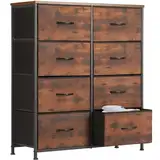 DUMOS Kommode für Schlafzimmer mit 8 Stoffschubladen hohe Kommode Organizer für Kleidung Schrank Kinderzimmer Aufbewahrungsturm mit Schrank Metallrahmen Holzplatte leichte Kinderzimmermöbel