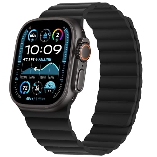 HITZEE Kompatibel mit Apple Watch Armband 49/46/45/44/42/41/40/38mm, Weiches Silikon Magnetische Armbänder Kompatibel für iWatch Ultra 2 Serie 10 9 8 7 SE 6 5 4 (42/44/45/46/49, Schwarz)