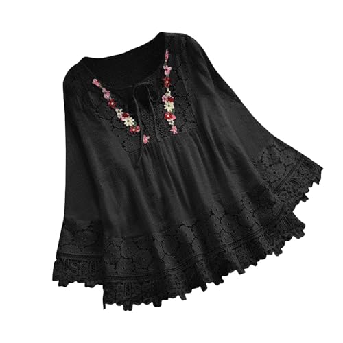 Zeiayuas Damen Bluse Lockere Damenblusen Bequeme Hemdbluse Longshirt Langarmshirt Einfarbig Alltag Langarm Schnüren Mit Spitze Longbluse Party Top Schlanke Passform Große Größen T Shirt Oberteile