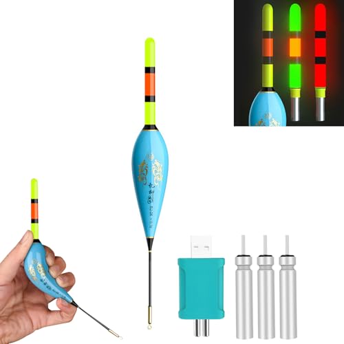 Nanomaterialien LED Posen Angeln Kann die Farbe ändern, Posen Angel mit Batterie Ladegerät und 5 Stabbatterie Typ CR425, Angelzubehör Kann Tagsüber Und Nachts Verwendet Werden (Bleiverbrauch 10g)