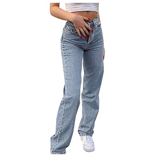 Gsheocm Schlaghose Jeans Kleidung Mädchen Teenager Jeanshosen Frauen breite Hosen gerade Bedruckte Damenbeinjeans Klamotten Trend Y2k Baggy Straight Latzhose Damenjeans Stretchjeans