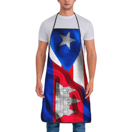 Oudrspo Porto Rico-Flagge, kambodschanische Flagge, Porto Rico-Flagge, simbabwische Flagge, Schürzen für Damen und Herren, wasserdicht, verstellbar, Kochschürzen für Küche, Gartenarbeit, Kochen