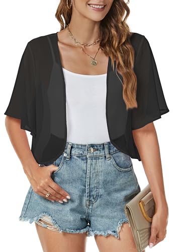 Gosunny Damen Bolero Jacke Offene Vorderseite Leicht Cardigan Cropped Oberteil für Abendkleid(Schwarz,M)