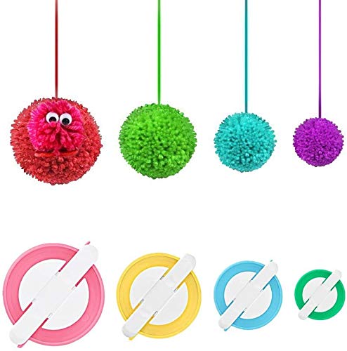 RRigo Pom Pom Maker, 4 Größen Fluff Ball Weaver Nadel PomPom Maker Sets-DIY Pompoms Handwerk Puppe Making Kits, Pom-Pom Maker Knitting Loom (4)